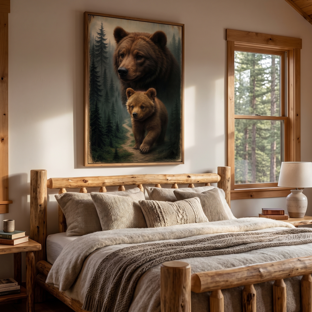 Path of the Wild Kin Bear and Cub Canvas Wall Art, Large Canvas, Shipped Ready