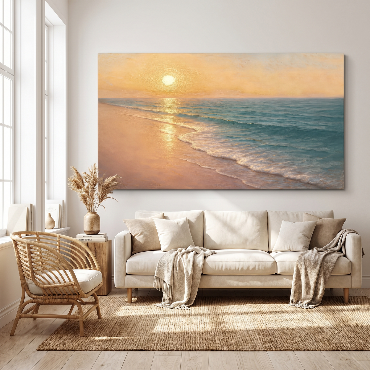 Beach Shoreline Coastal Canvas Wall Art IV, A Panorama for Long Walls