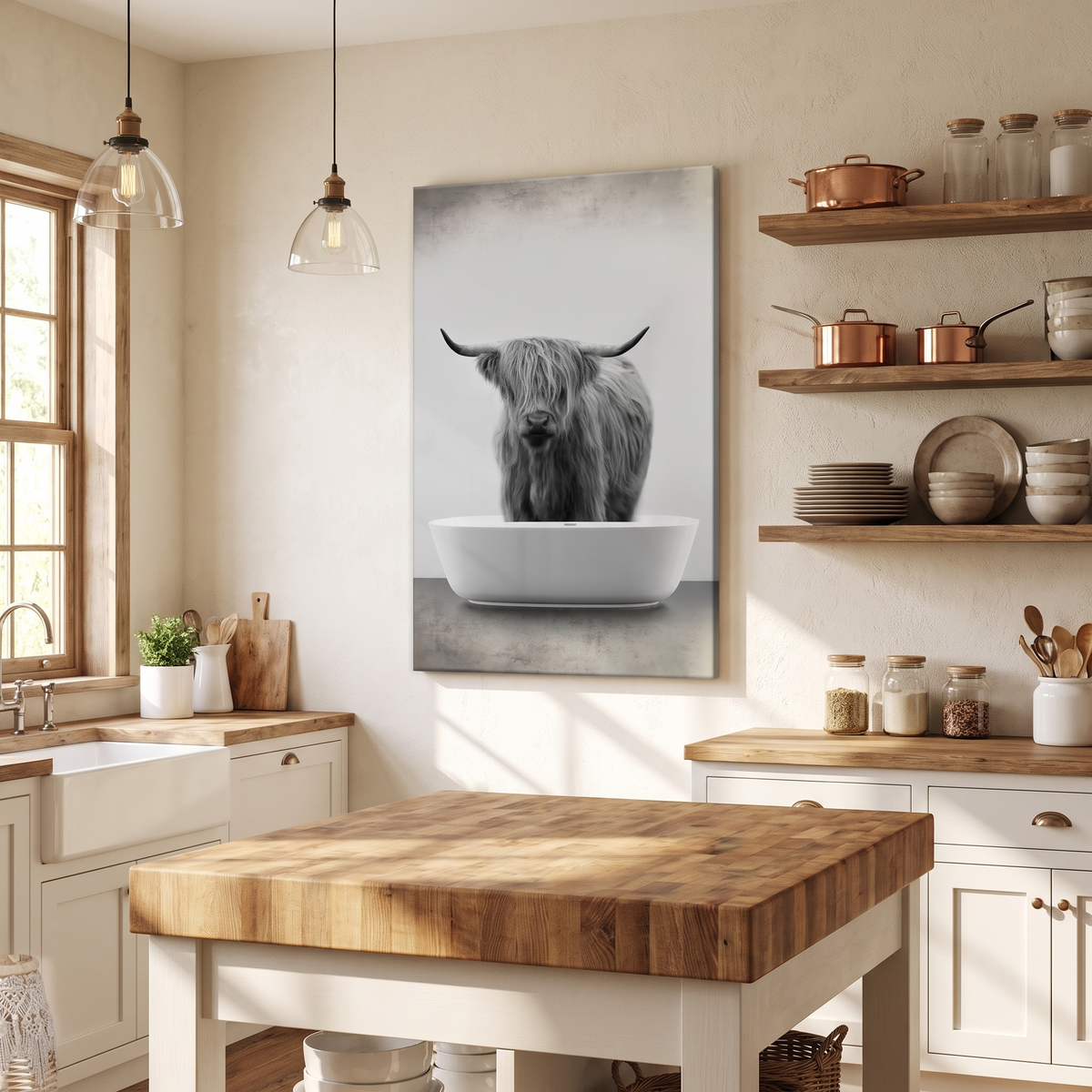 Highland Cattle Bath Canvas Wall Art IV, Three Sizes, Ready to Hang