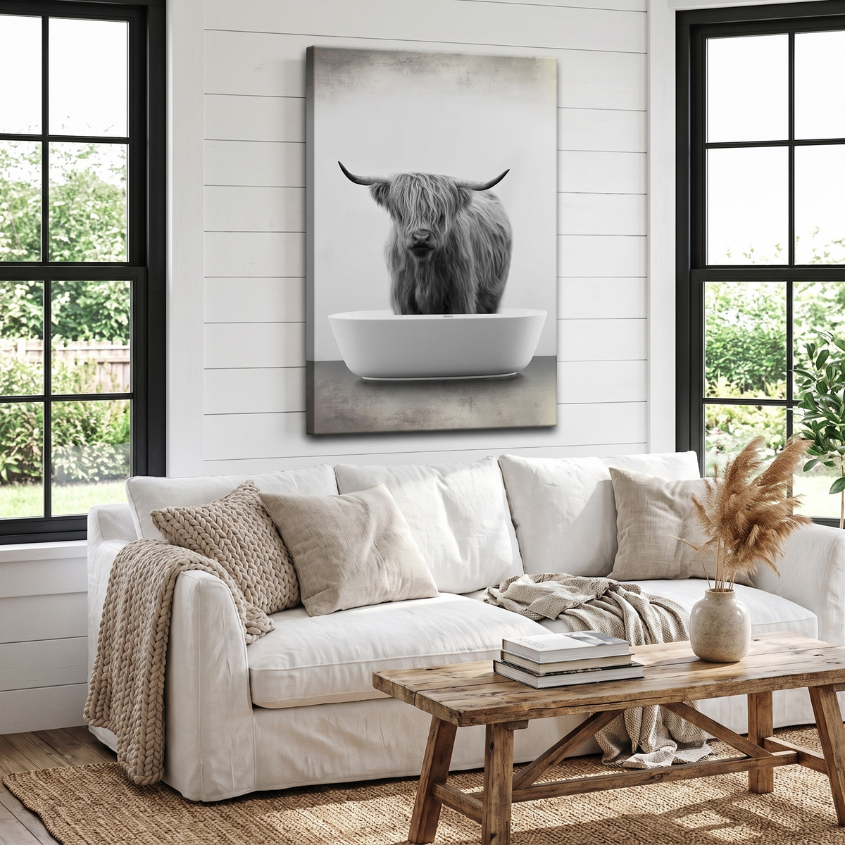 Highland Cattle Bath Canvas Wall Art IV