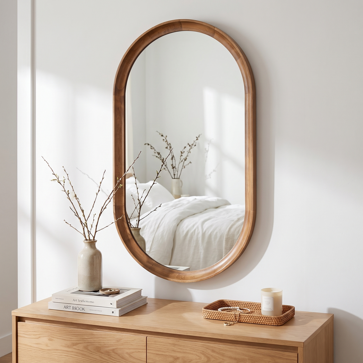 Hatherleigh Capsule Wood-Frame Wall Mirror, Made for the mantle
