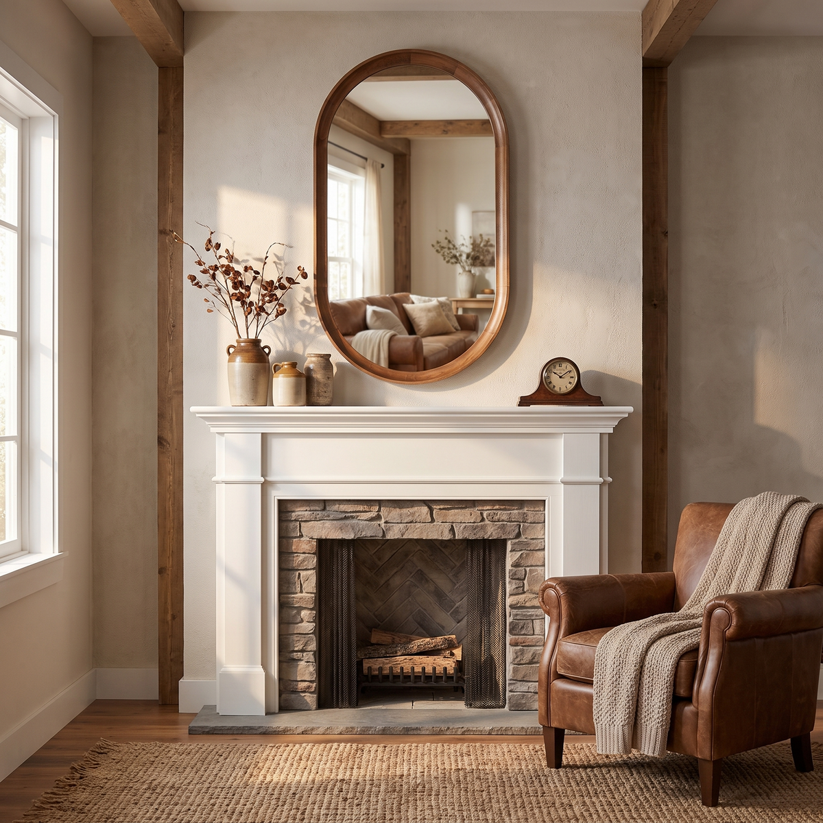 Hatherleigh Capsule Wood-Frame Wall Mirror, Soft curves, warm wood