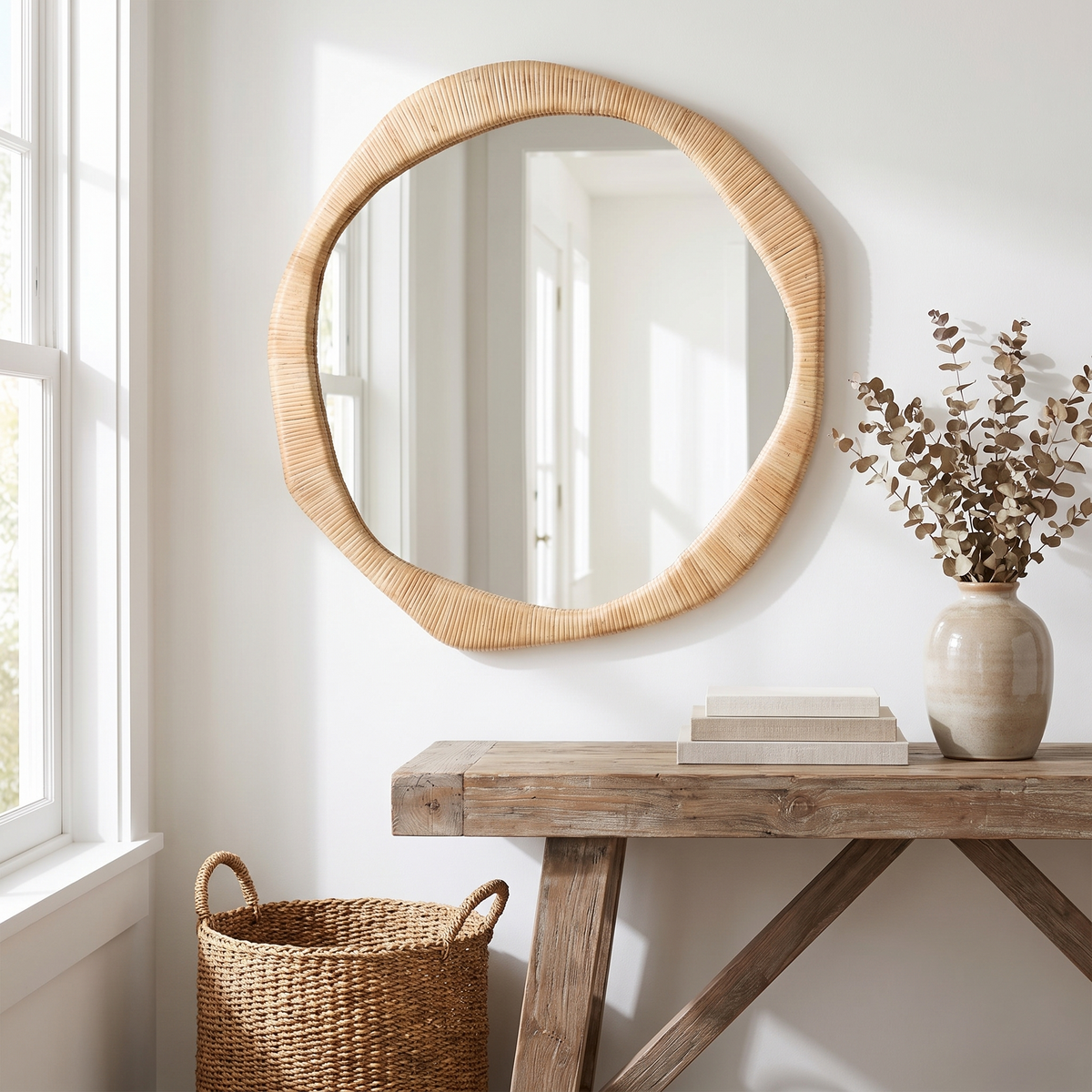 Rahfy Rattan Irregular Round Wall Mirror