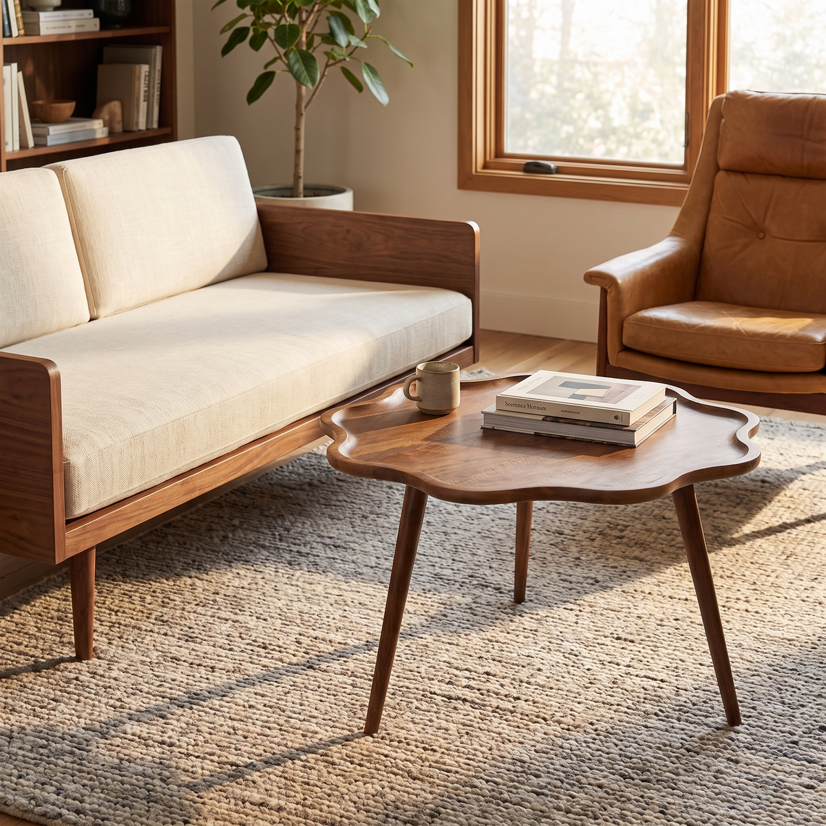 Alezar Scallop Wood Coffee Table, Scalloped edge, solid mango