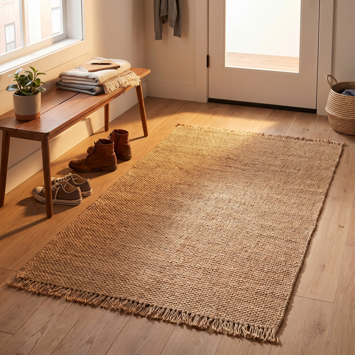 Hovland Hand Woven Natural Jute Rag Rug, Care, shipping and returns