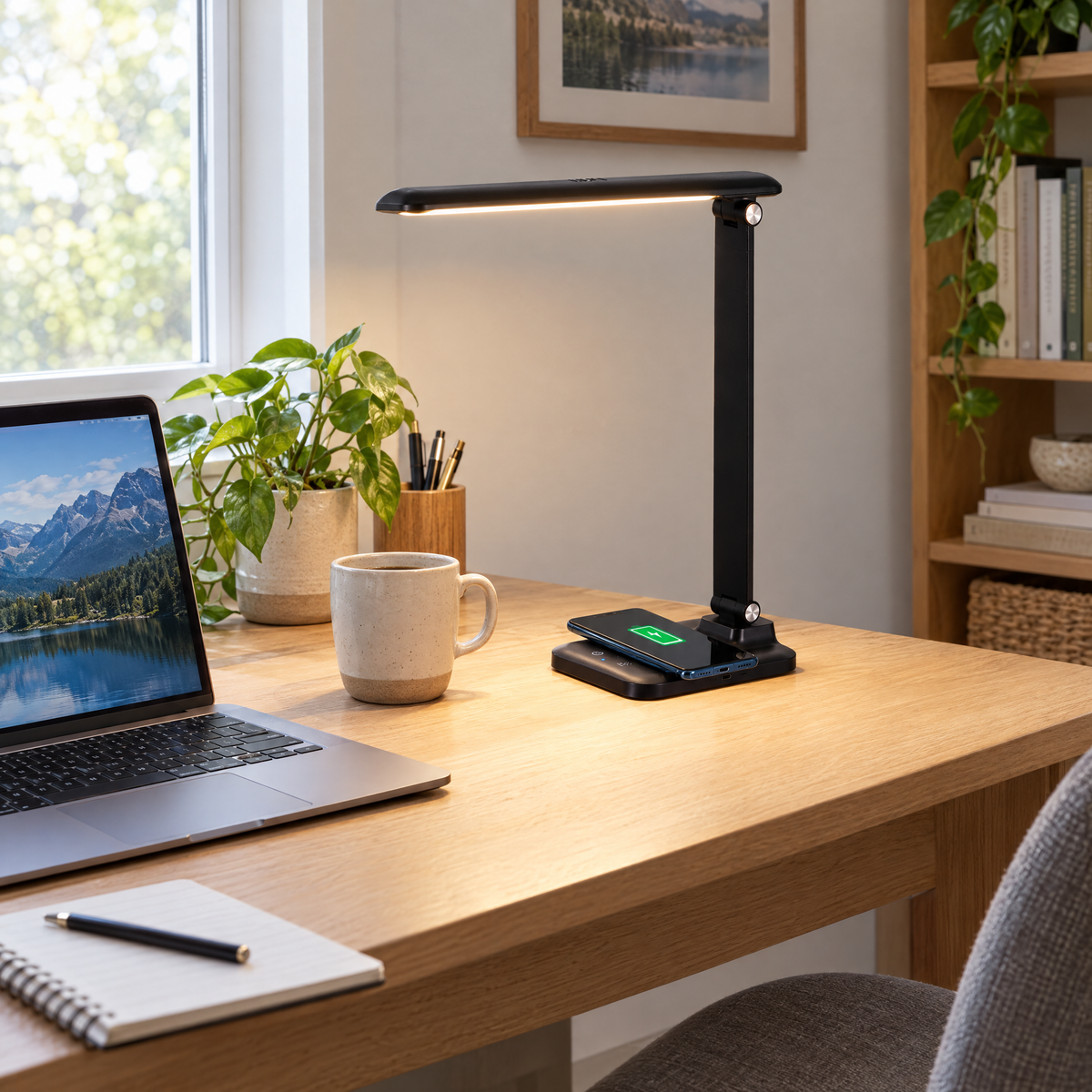 Brilli 15"H Bright-Clean Antimicrobial LED Desk Lamp Matte Black Finish with Wireless Charging