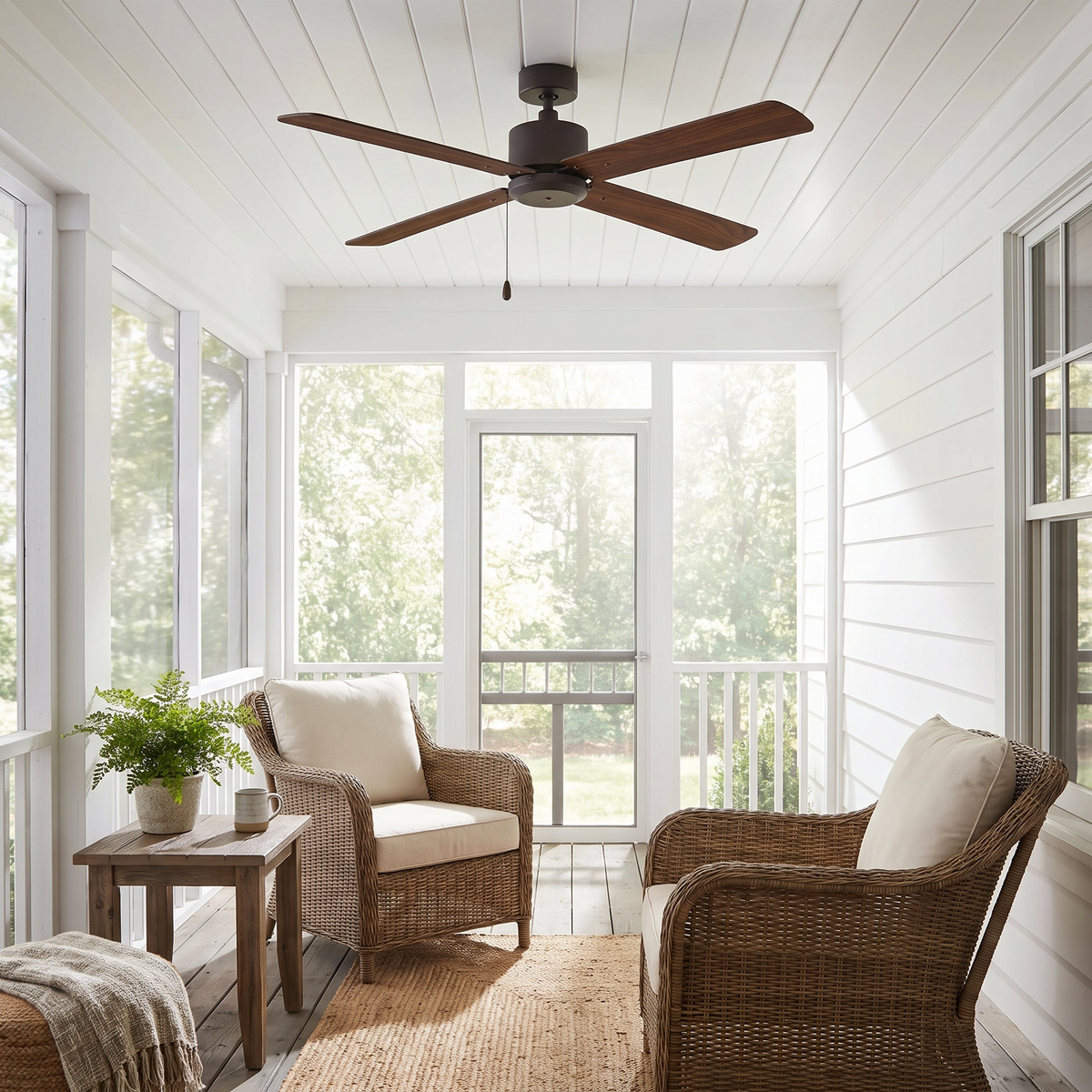 RP Lighting Aldea IV 52 inch 4-Blade Ceiling Fan, Oil Rubbed Bronze Motor Finish, Walnut-Finish Blades, Install, shipping and returns
