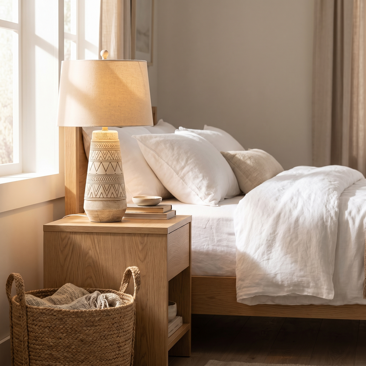 Camaligan Tan and Cream Resin Table Lamp with Linen Shade