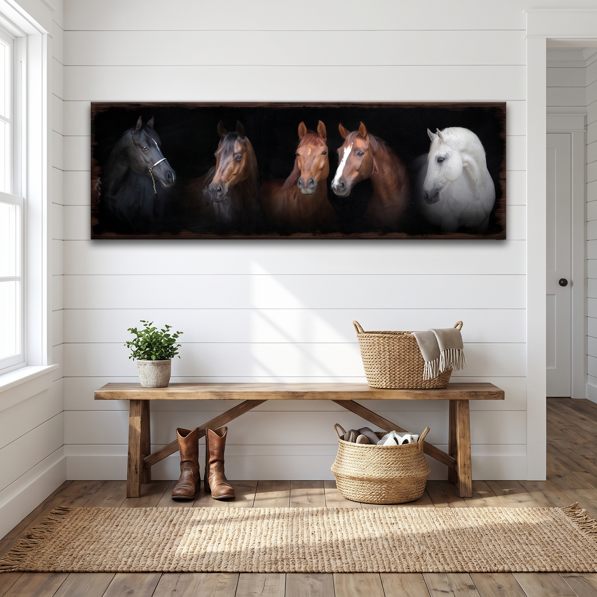 A Family Of Horses Canvas Wall Art, Tall format, three sizes