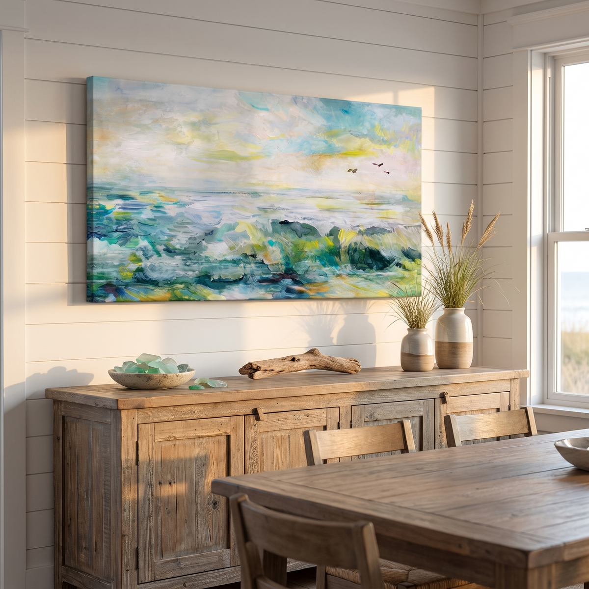 Rocks, Sea, And Sky Canvas Wall Art, Ready to hang, ships free