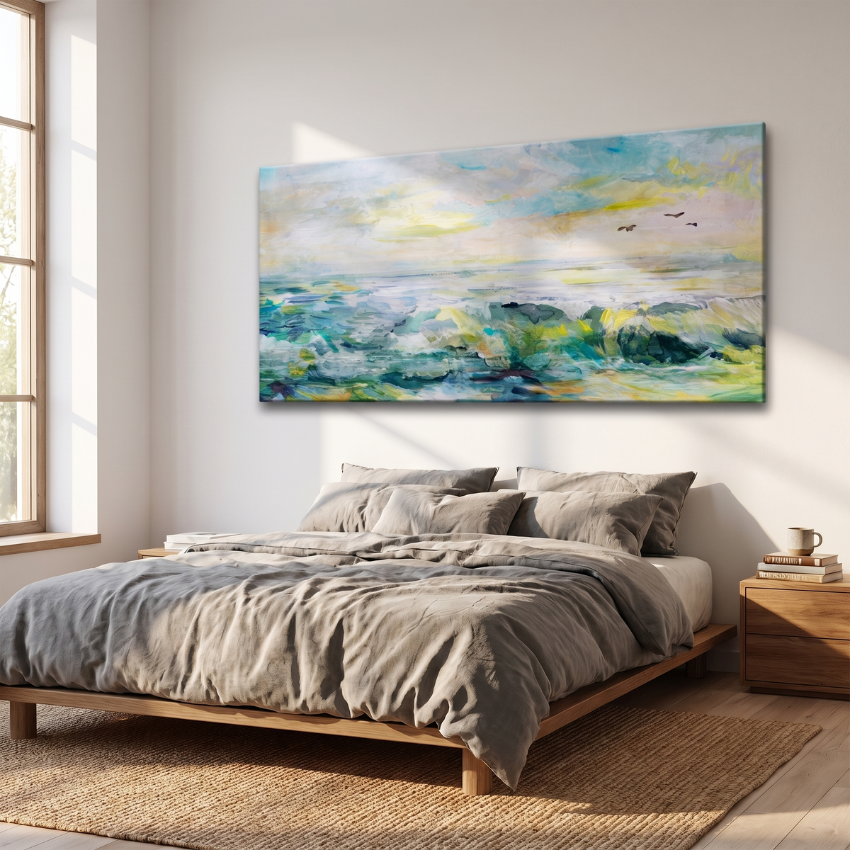 Rocks, Sea, And Sky Canvas Wall Art, A wide view for wide walls