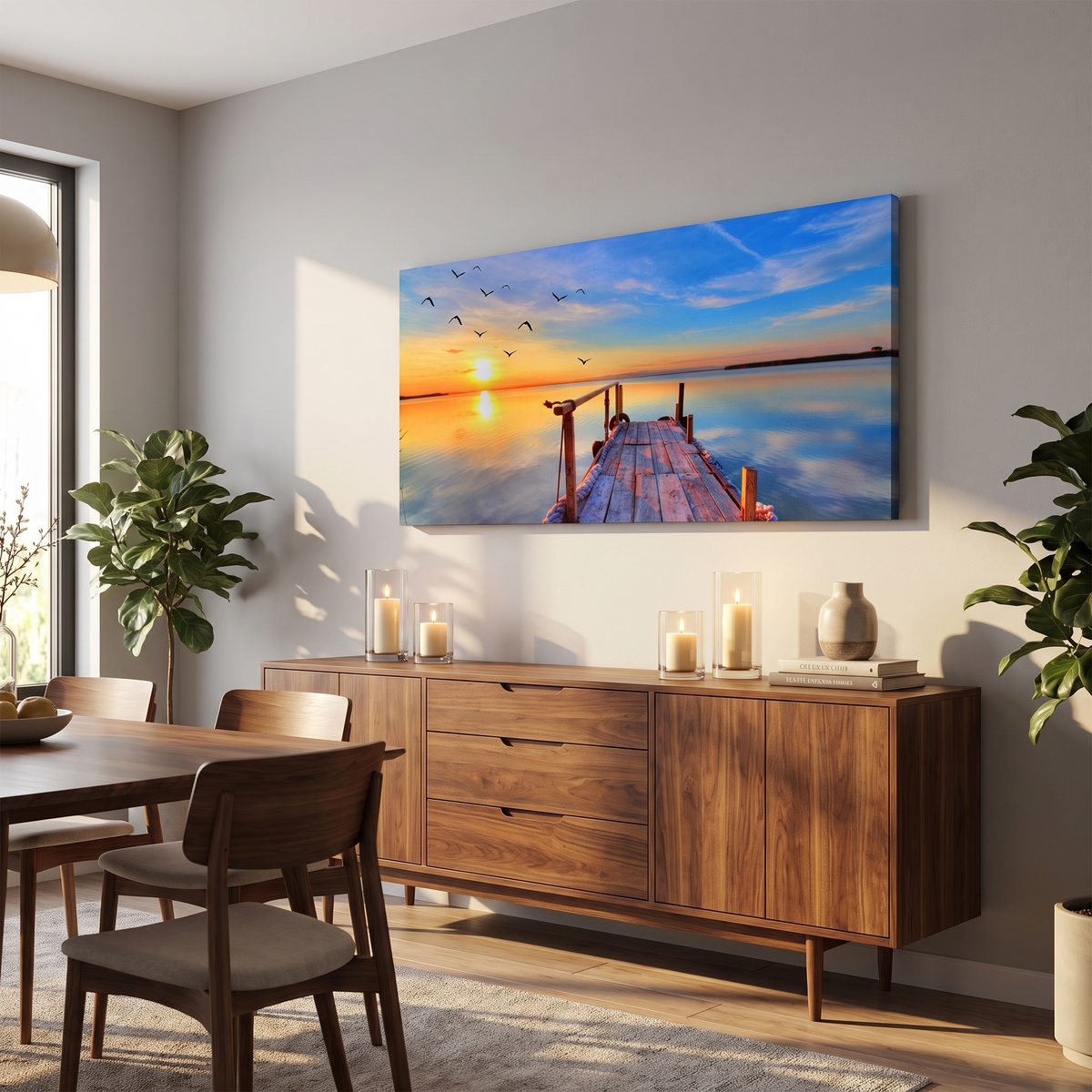 Dock Sunset View Canvas Wall Art, Ready to hang, ships free