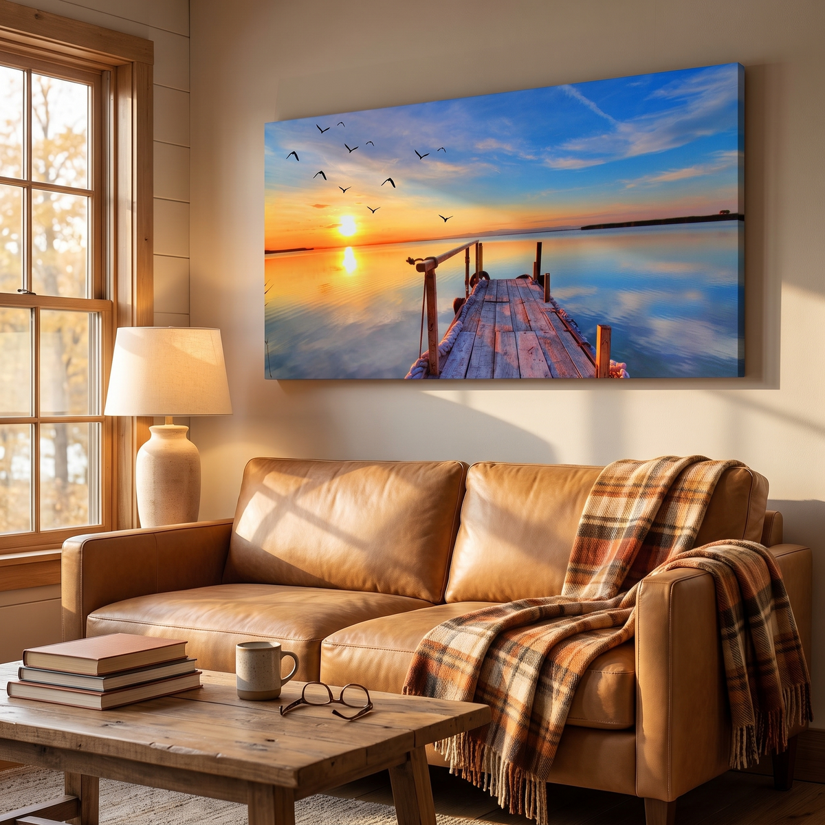 Dock Sunset View Canvas Wall Art, Sunset at the dock