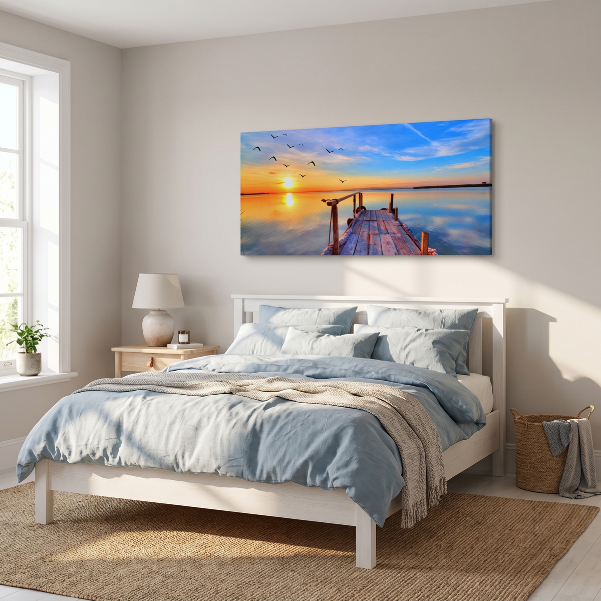 Dock Sunset View Canvas Wall Art, A wide view for long walls