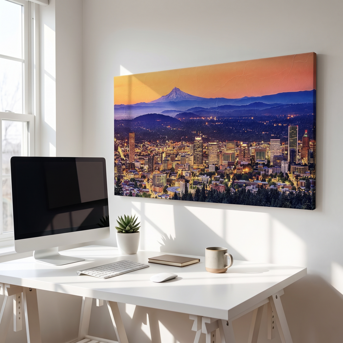 Portland Oregon Skyline Canvas Wall Art, A wide skyline panel
