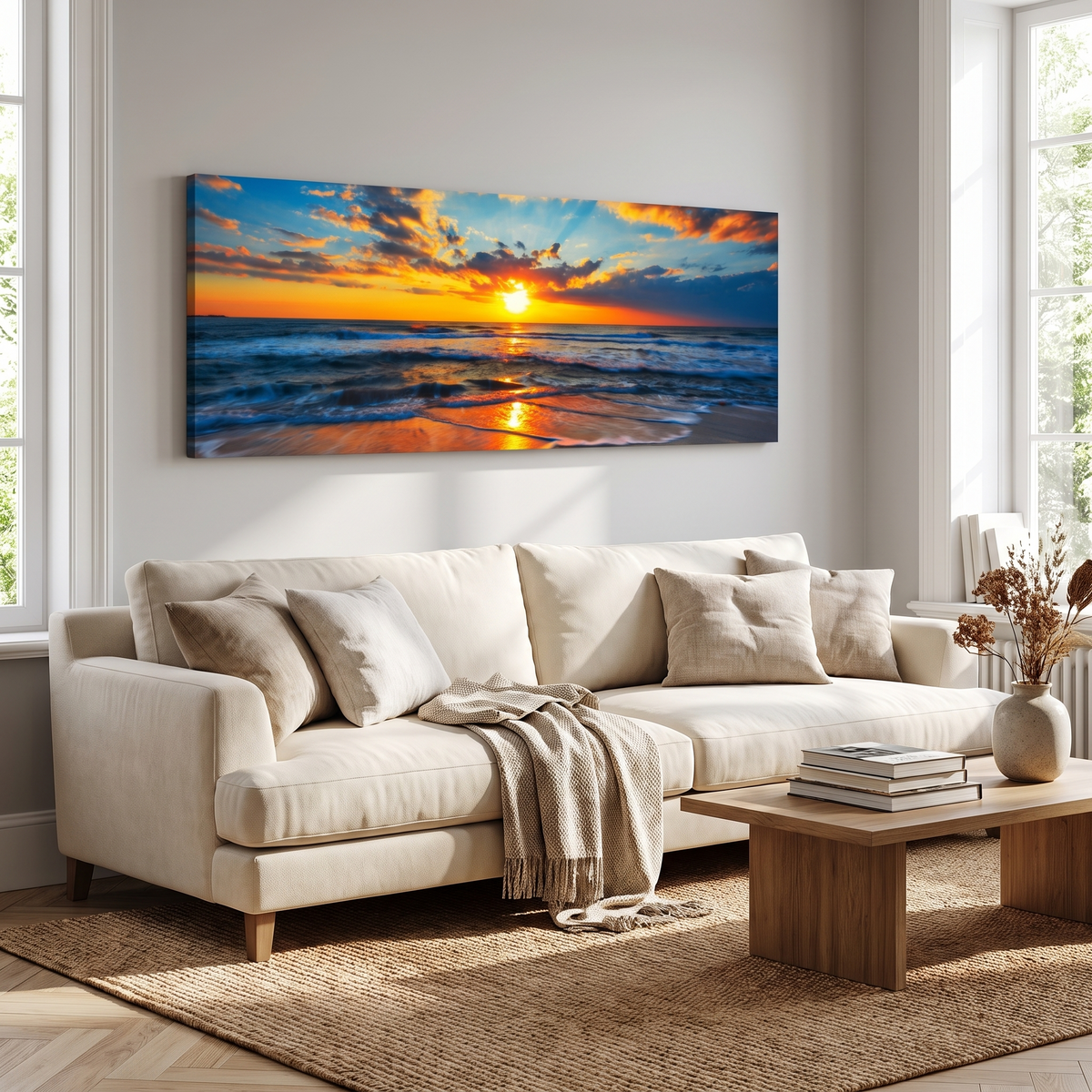 Sunrise On Atlantic Ocean Canvas Wall Art II, A tall panel for bright rooms
