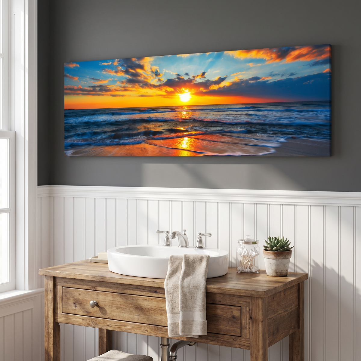 Sunrise On Atlantic Ocean Canvas Wall Art II, Ready to hang, ships free