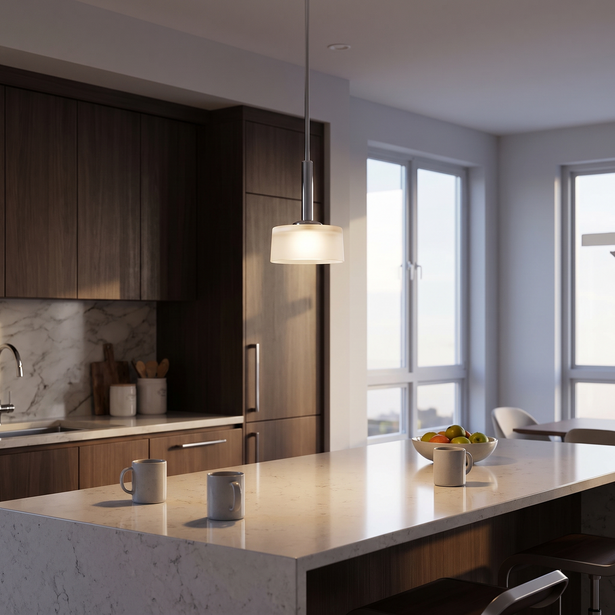 Maxim Elle 7"W 1-Light Xenon Mini Pendant Light Fixture Polished Chrome Finish, shown in use