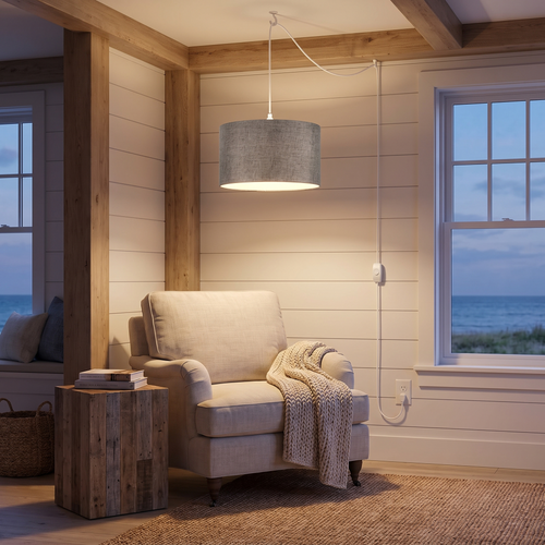 1-Light Plug In Swag Pendant Ceiling Light Granite Grey Shade, shown in use