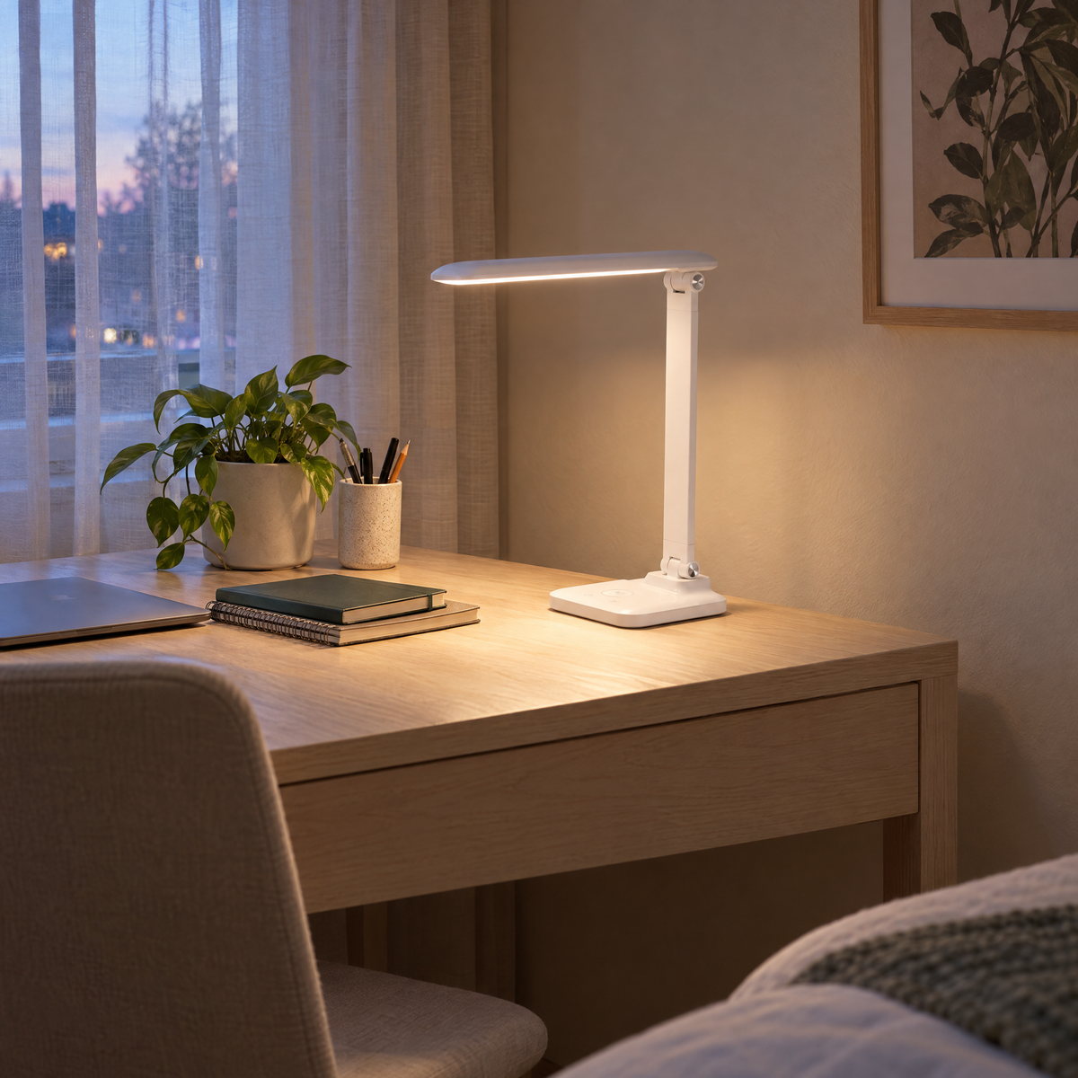 Brilli 15"H Bright-Clean Antimicrobial LED Desk Lamp Matte White Finish with Wireless Charging, lifestyle photo 2