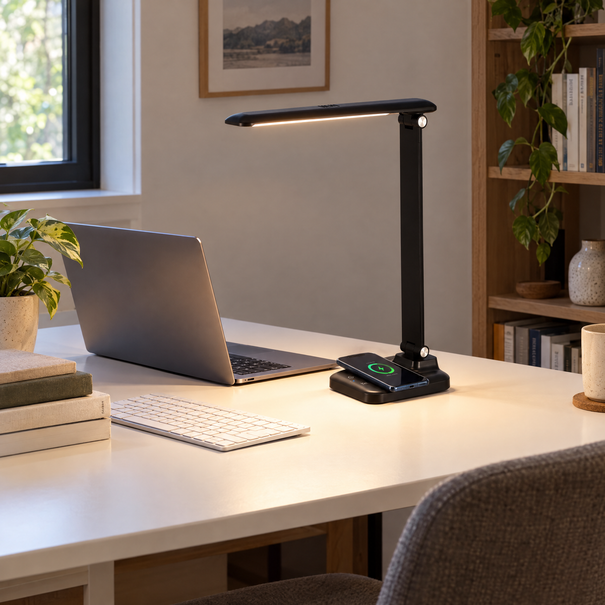 Brilli 15"H Bright-Clean Antimicrobial LED Desk Lamp Matte Black Finish with Wireless Charging, lifestyle photo 3