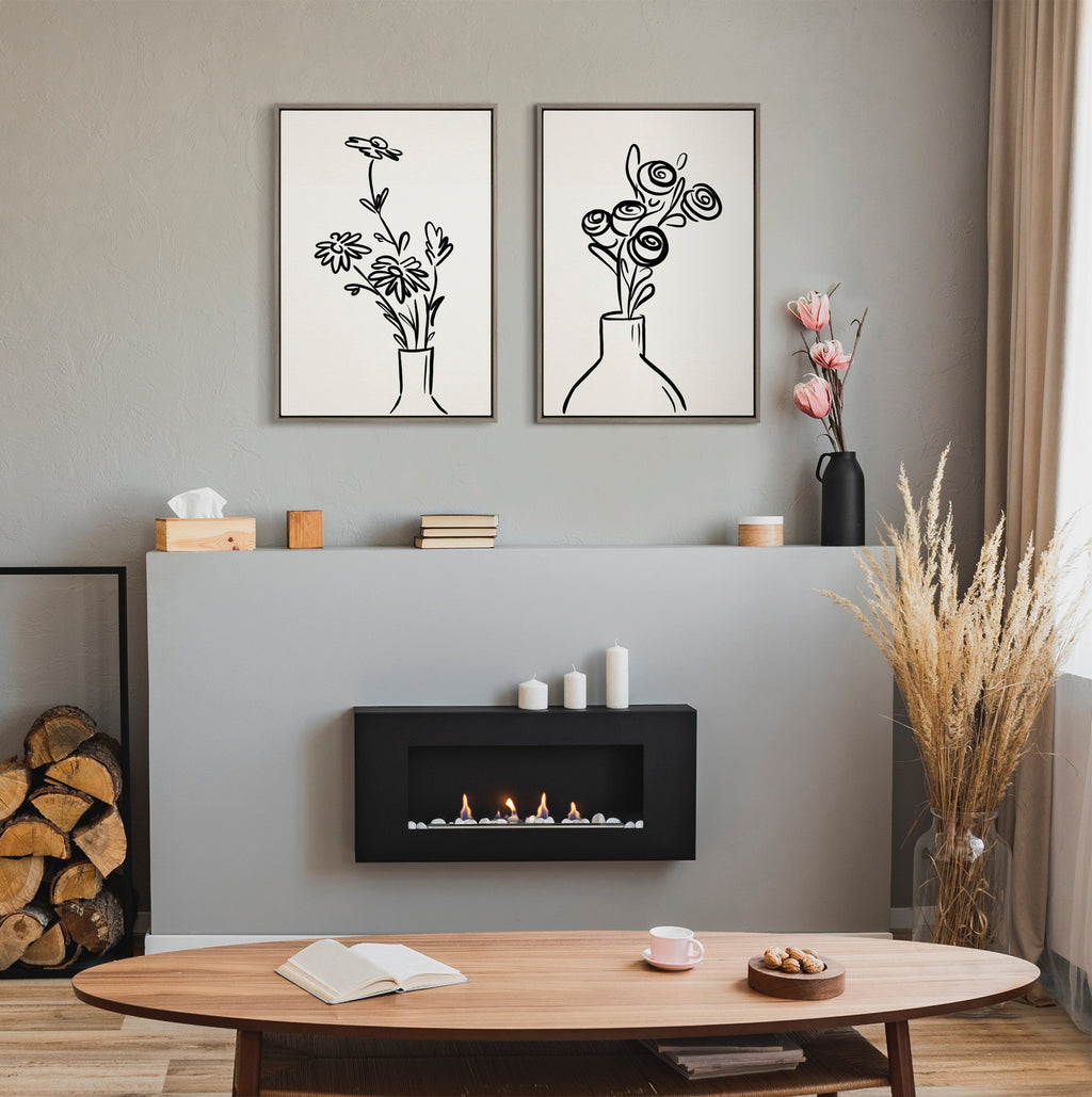 Sylvie Still Life Flowers in Vase Framed Canvas Set of 2 by The Creative Bunch Studio