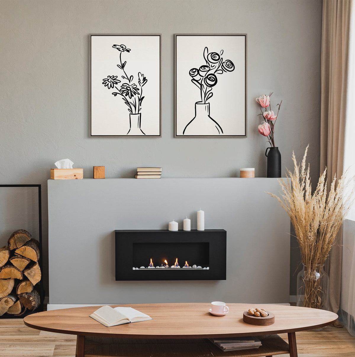 Sylvie Still Life Flowers in Vase Framed Canvas Set of 2 by The Creative Bunch Studio