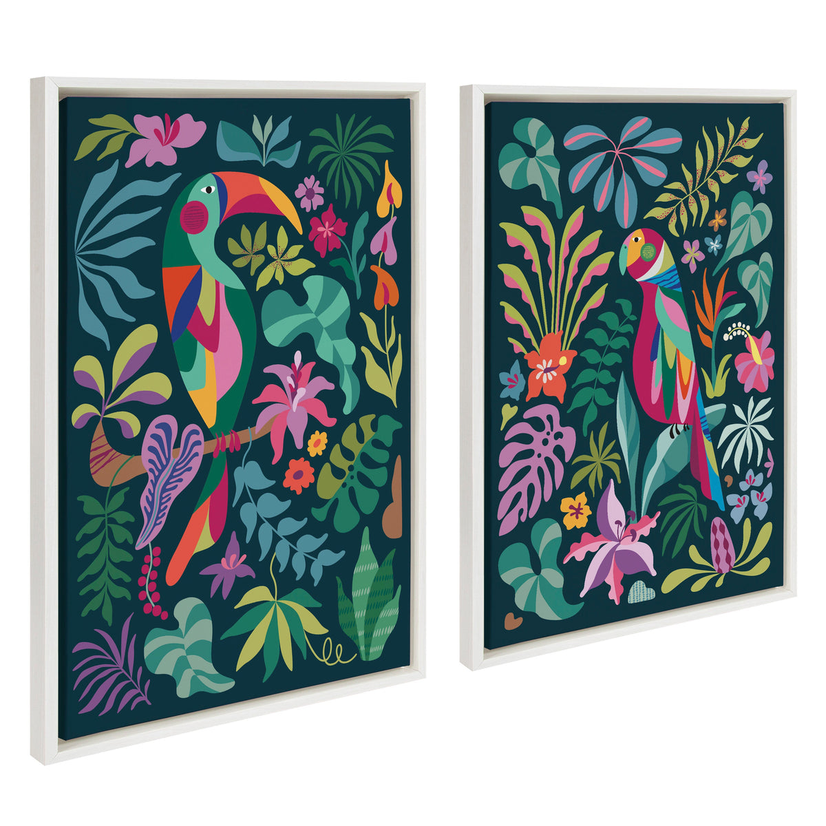 Sylvie Tropical Parrot and Tropical Toucan Framed Canvas Art Set of 2 by Rachel Lee