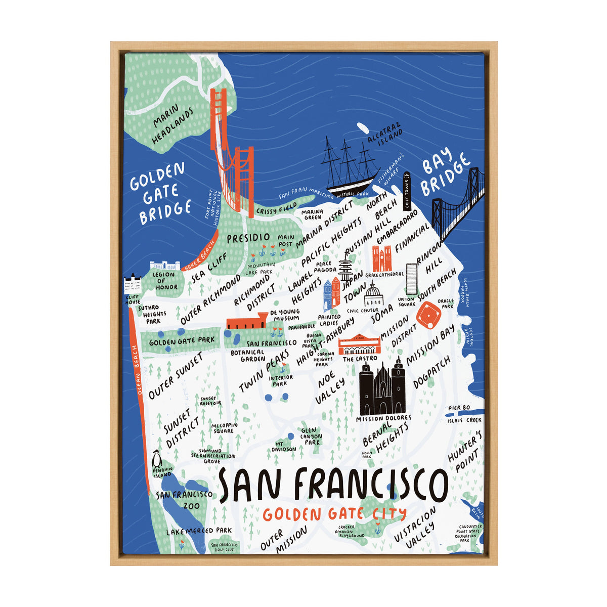 Sylvie San Francisco Illustration Framed Canvas by Stacie Bloomfield