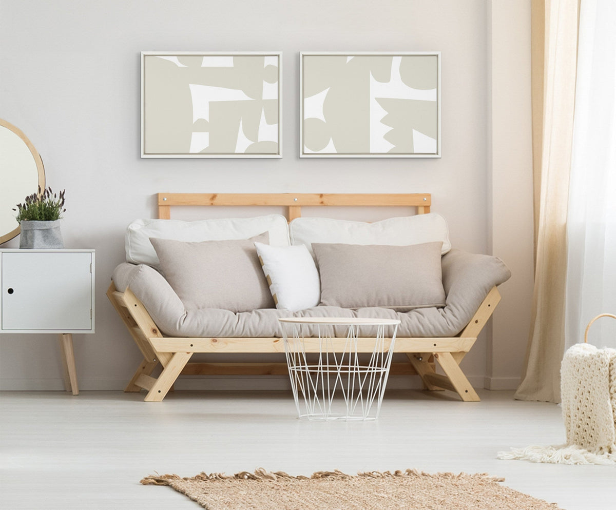 Sylvie Quiet Jungle 1 left and Right Neutral Abstract Framed Canvas Set of 2 by Kelly Knaga
