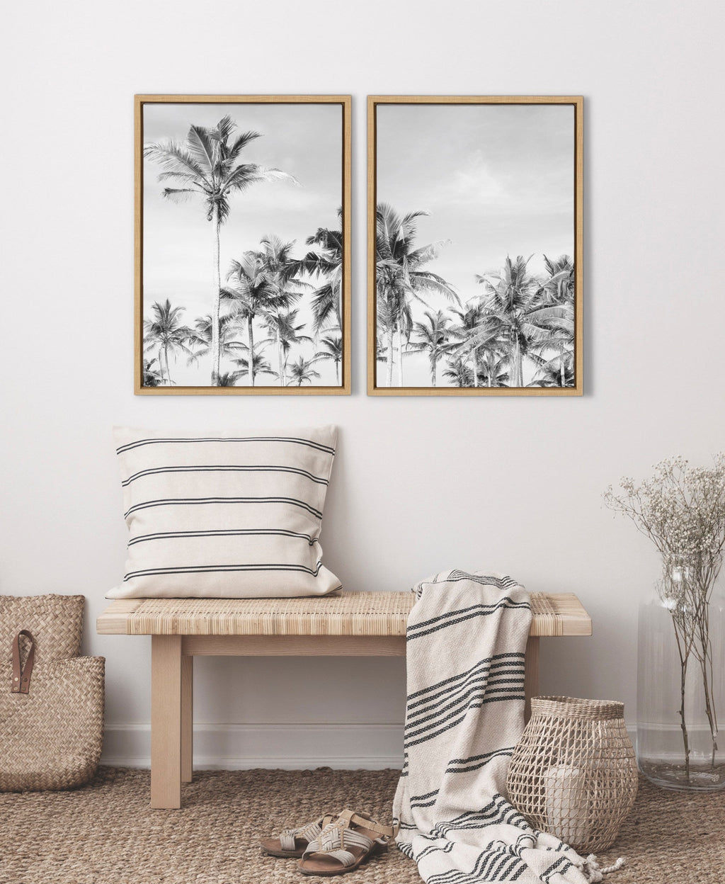 Sylvie Coastal Coconut Palm Tree Beach BW Framed Canvas Set by The Creative Bunch Studio