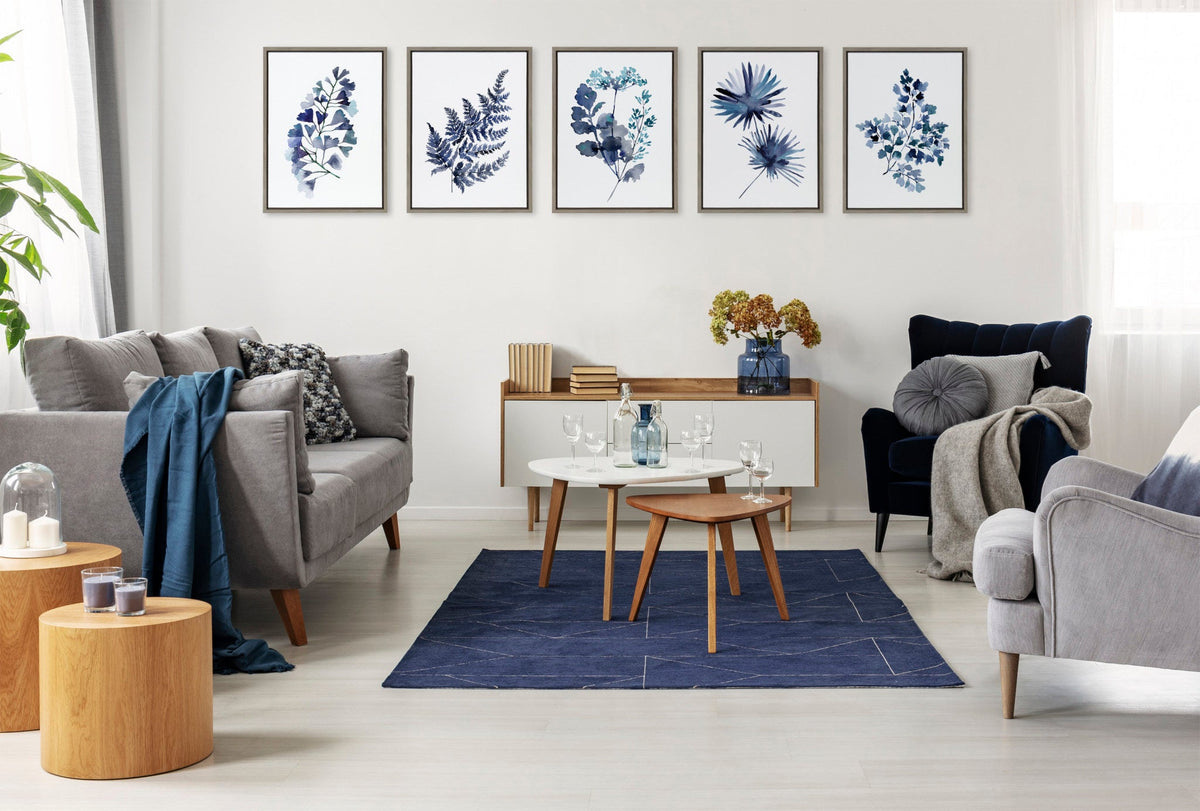 Sylvie Botanical Split Fern Indigo and Botanical Maiden Indigo Framed Canvas Set of 2 by Sara Berrenson