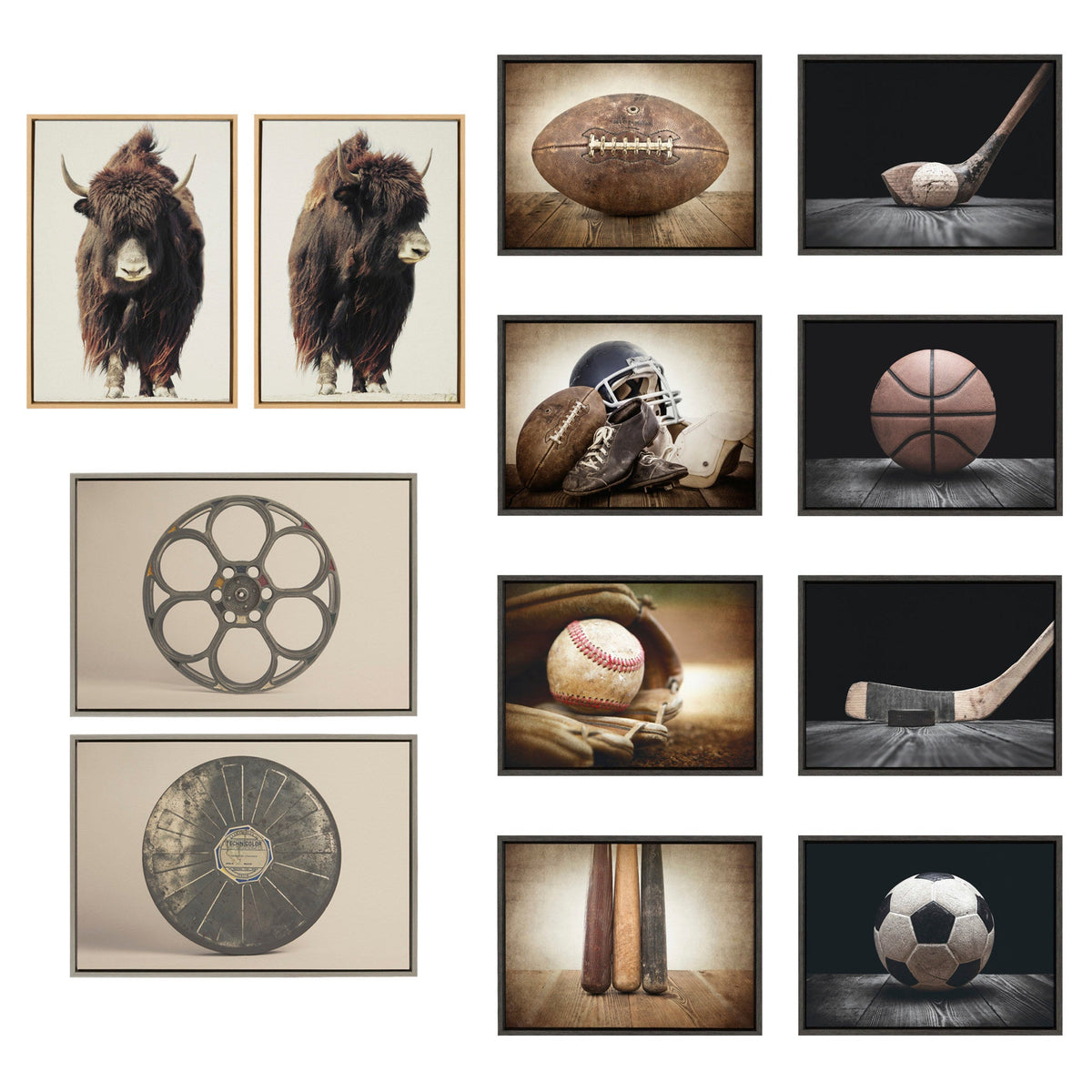 Sylvie Movie Tin and Movie Reel Sepia Framed Canvas Art Set of 2 by Saint and Sailor Studios