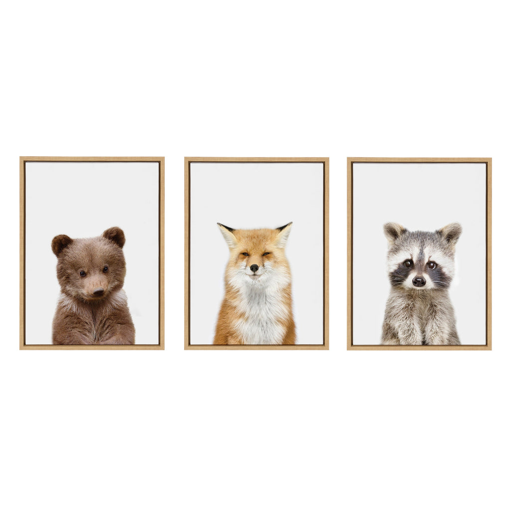 Sylvie Studio Bear, Studio Fox and Studio Raccoon Framed Canvas Set of 3 by Amy Peterson Art Studio