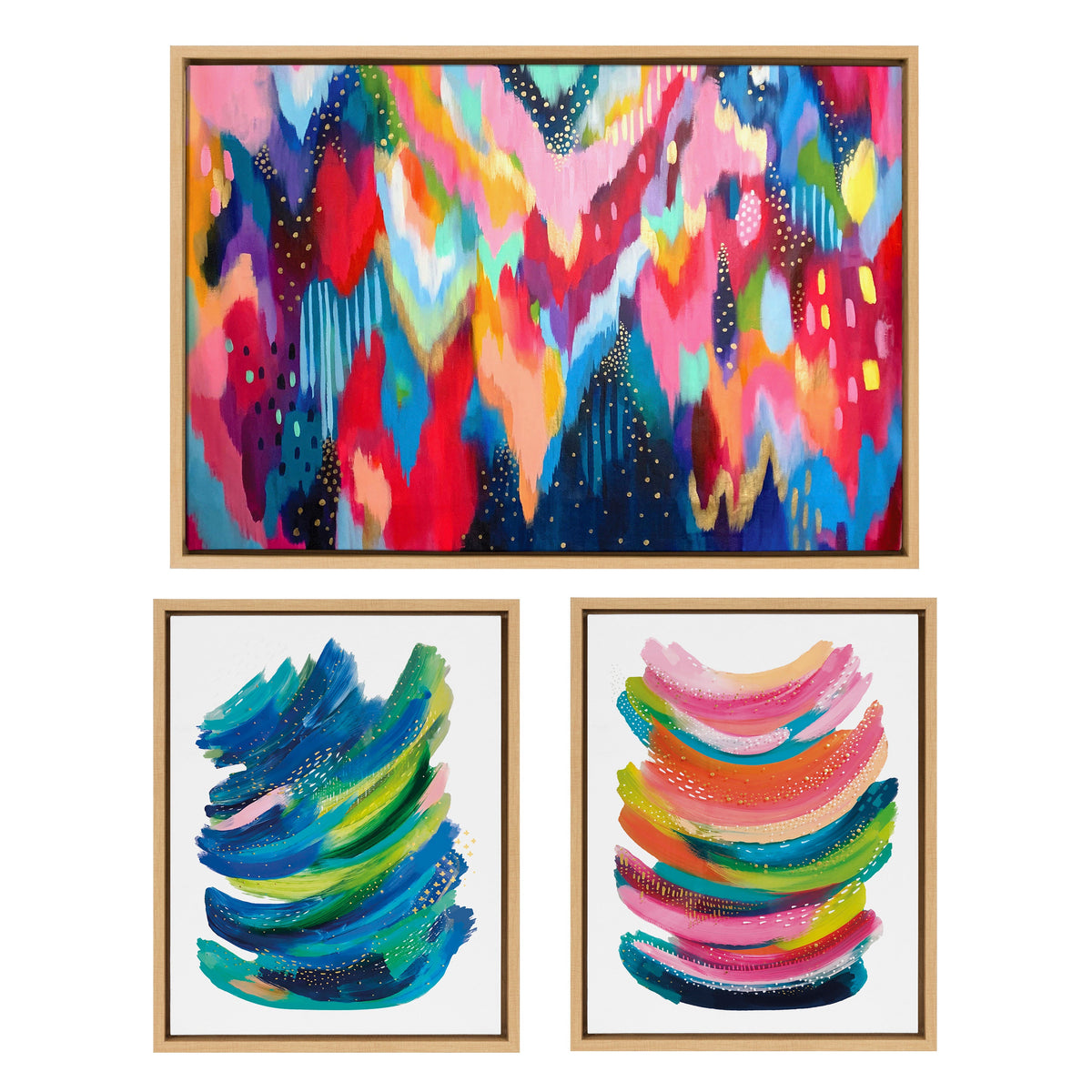 Sylvie Brushstroke and Bright Abstract Framed Canvas Set of 3 by Jessi Raulet of Ettavee