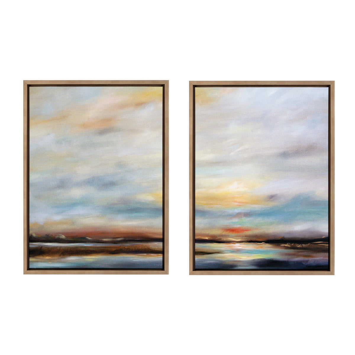 Sylvie Carolina Sunset Diptych Framed Canvas Art Set of 2 by Mary Sparrow
