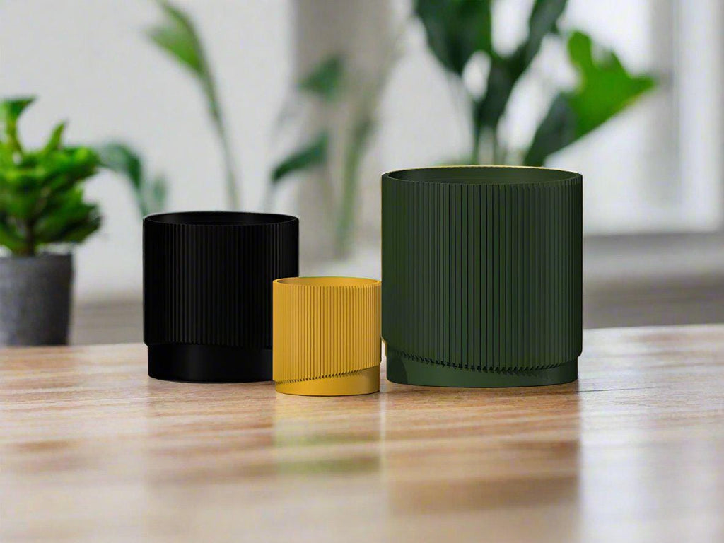 Mid-Century Ribbed Planter with Drainage and Saucer in Multiple Colors, 3D Printed Planter with Unique Modern Design, Lightweight, Wave
