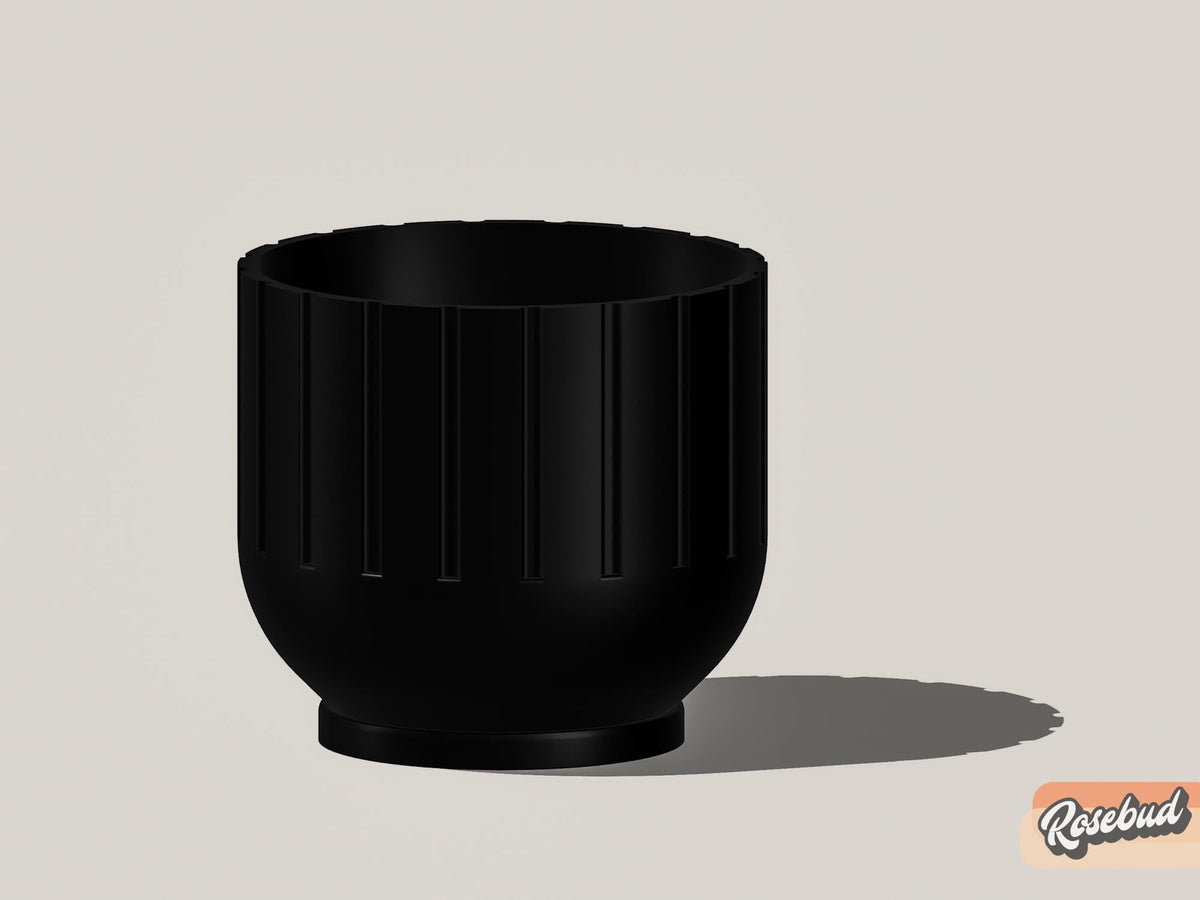 Modern Indoor Planter with Drainage – 3D Printed Fluted Plant Pot, Vertical Ribbed Design, Minimalist Decor Accent, Mid-Bubble