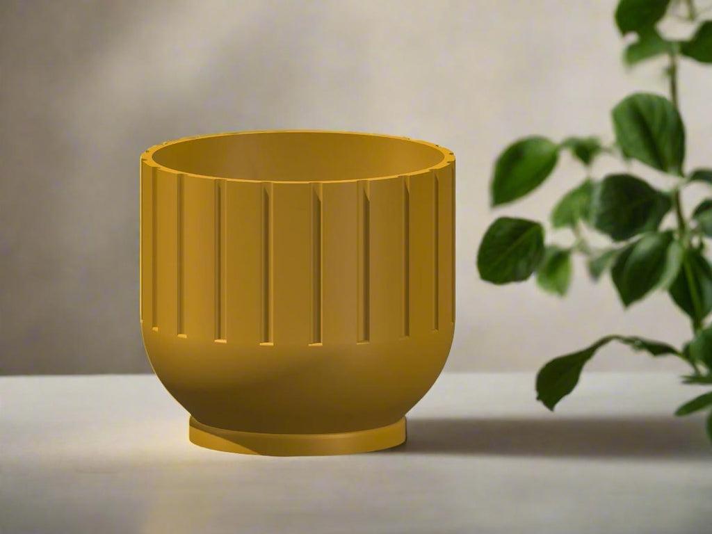 Modern Indoor Planter with Drainage – 3D Printed Fluted Plant Pot, Vertical Ribbed Design, Minimalist Decor Accent, Mid-Bubble