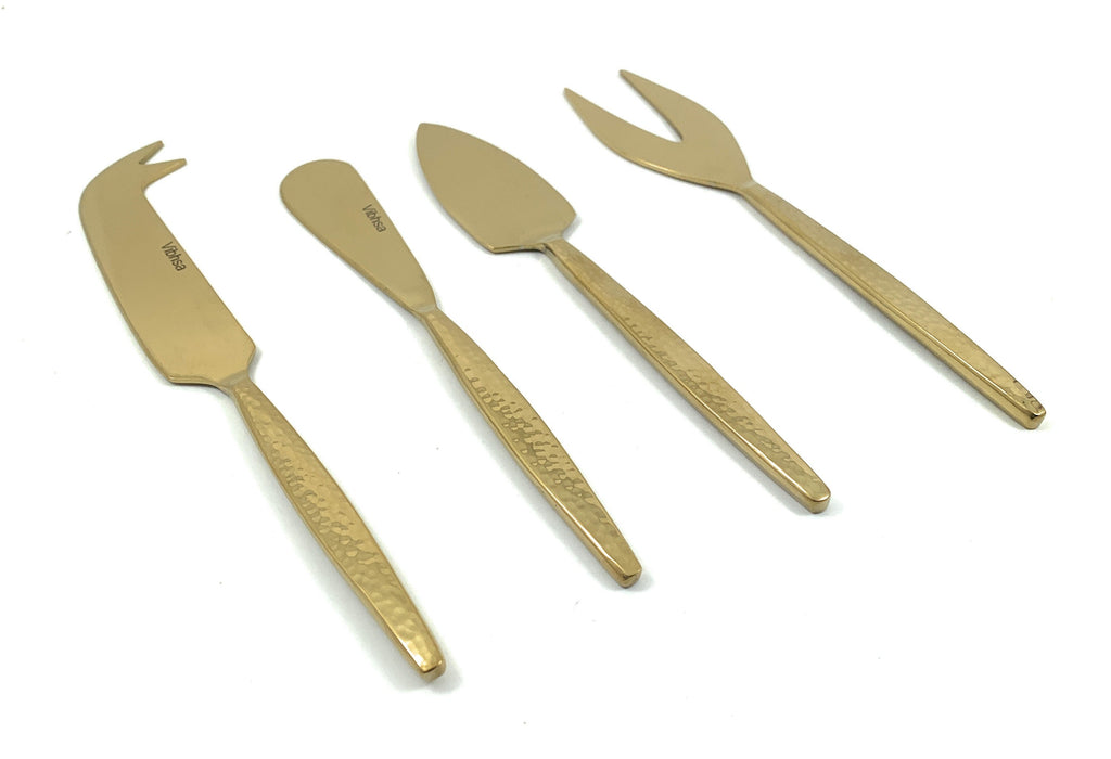 Vibhsa Gold Cheese knives set of 4 Stainless Steel Hammered