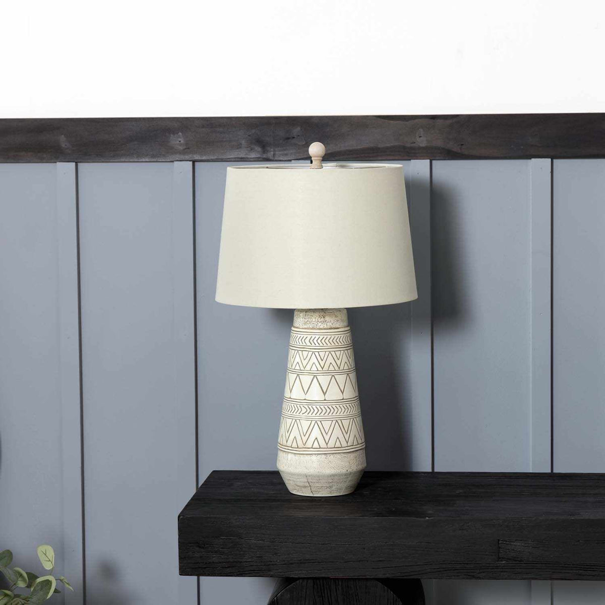 Camaligan Tan and Cream Resin Table Lamp with Linen Shade