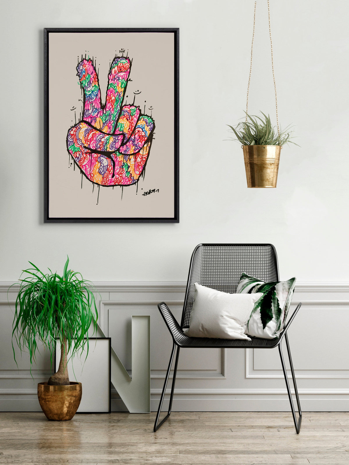 Sylvie Peace Sign Framed Canvas by Arm of Casso
