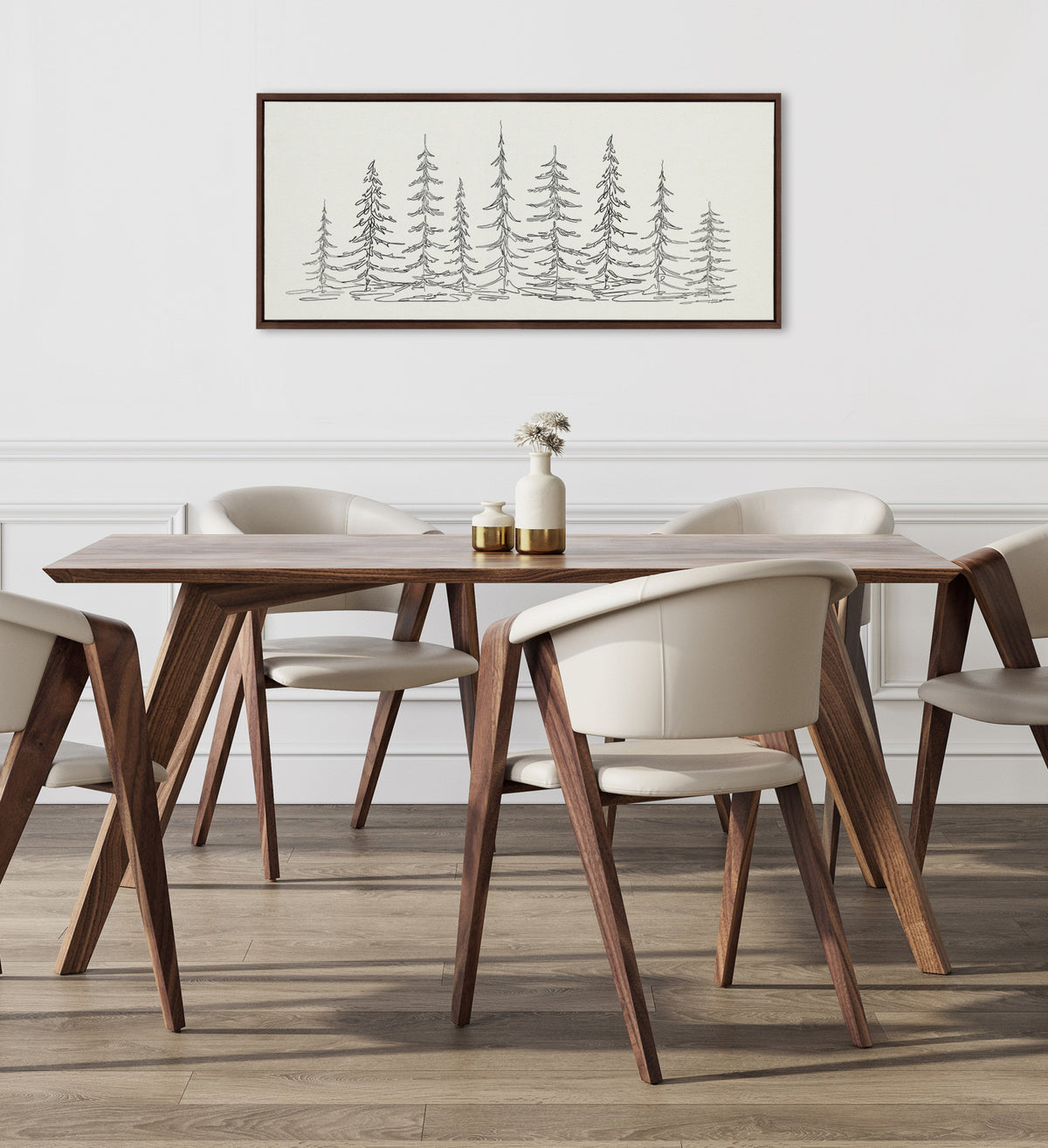 Sylvie Minimalist Evergreen Trees Sketch Framed Canvas by The Creative Bunch Studio