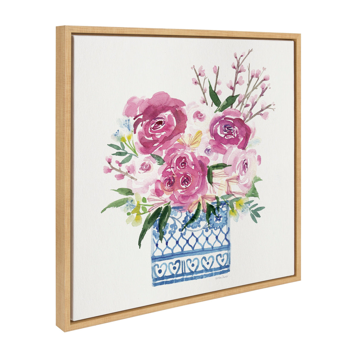 Sylvie Pink Blooms in Chinoiserie Framed Canvas by Patricia Shaw