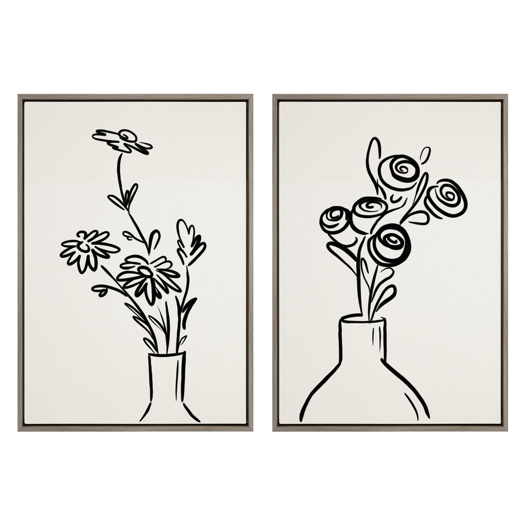 Sylvie Still Life Flowers in Vase Framed Canvas Set of 2 by The Creative Bunch Studio