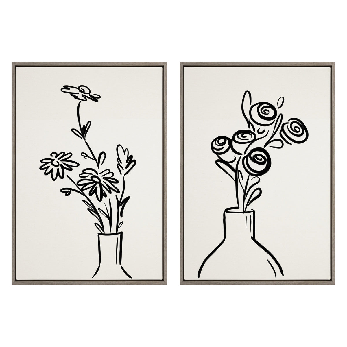 Sylvie Still Life Flowers in Vase Framed Canvas Set of 2 by The Creative Bunch Studio