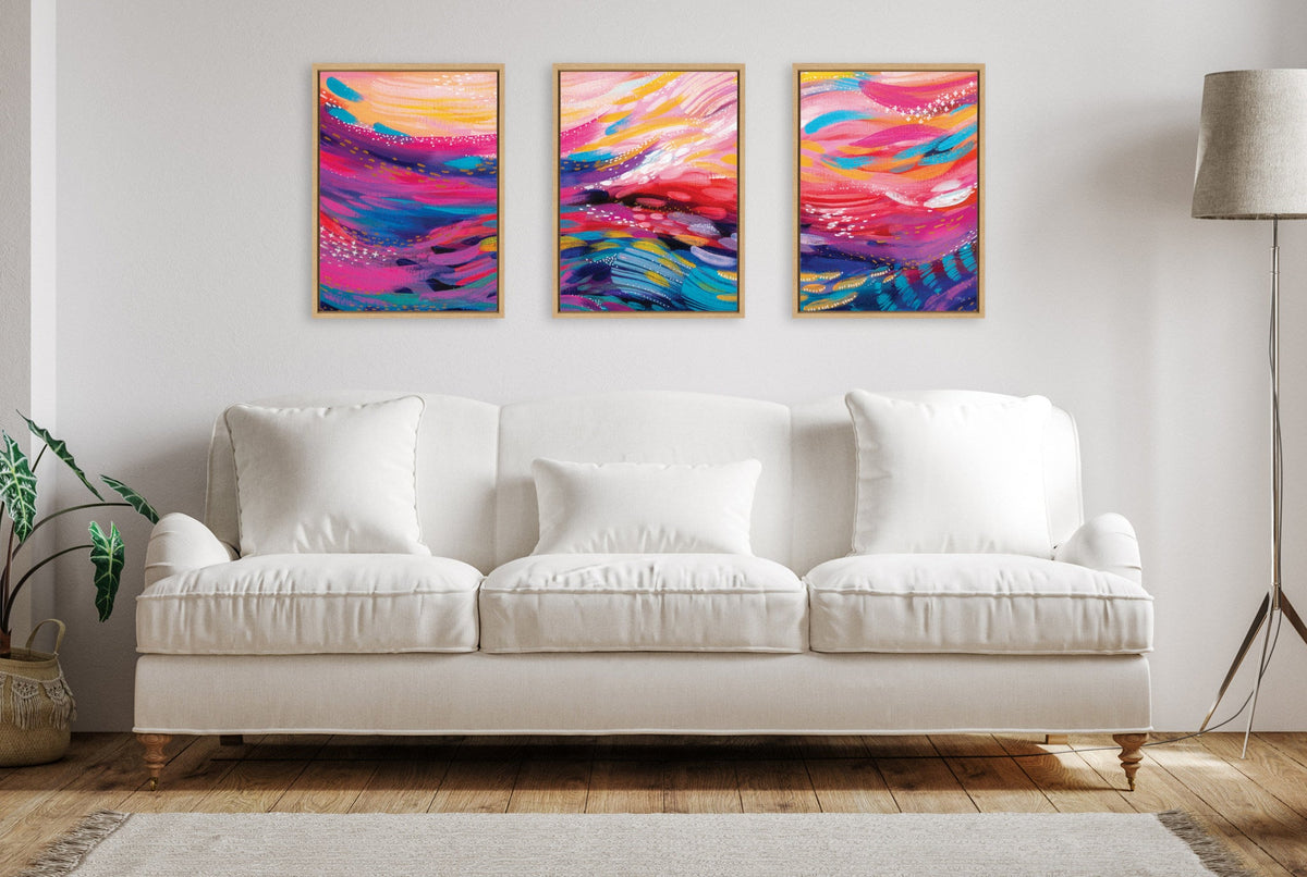 Sylvie EV Brush Strokes 90 A, B and C Framed Canvas Art Set of 3 by Jessi Raulet of Ettavee