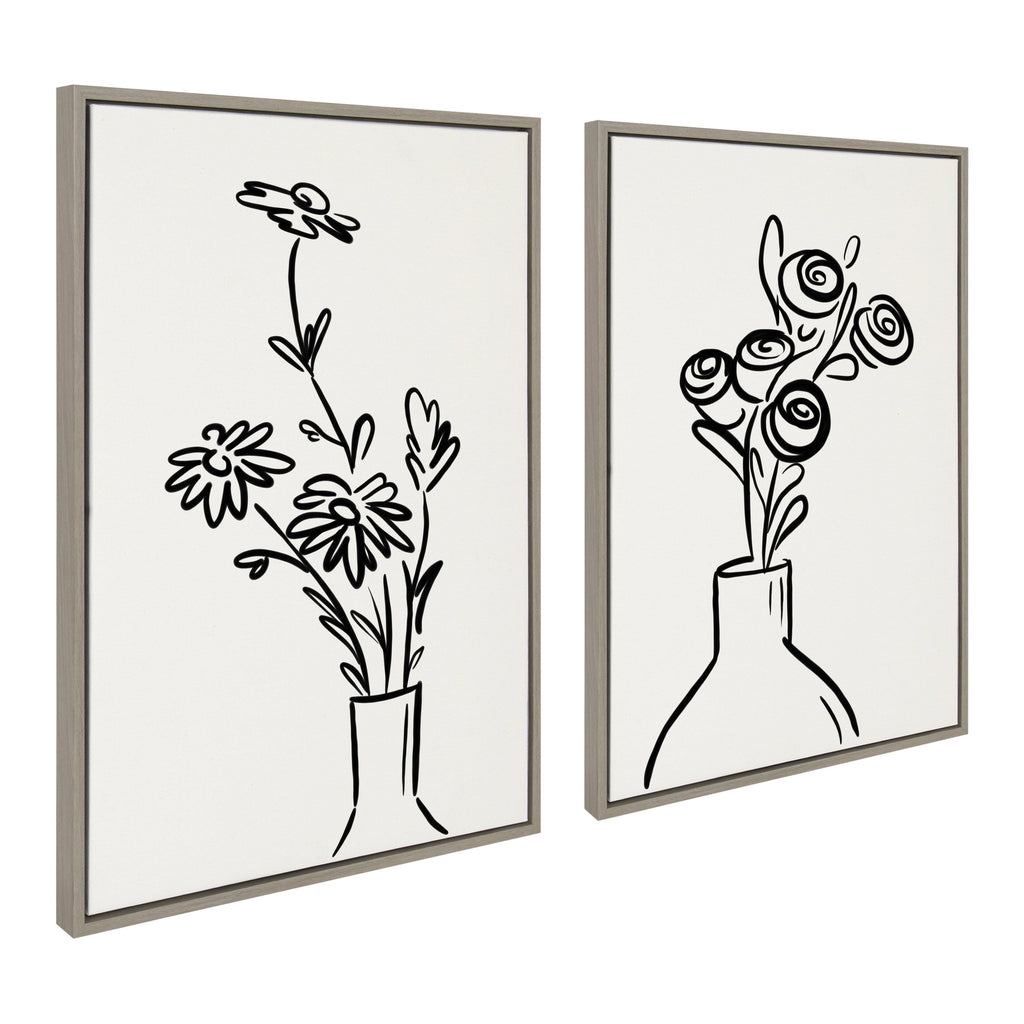 Sylvie Still Life Flowers in Vase Framed Canvas Set of 2 by The Creative Bunch Studio