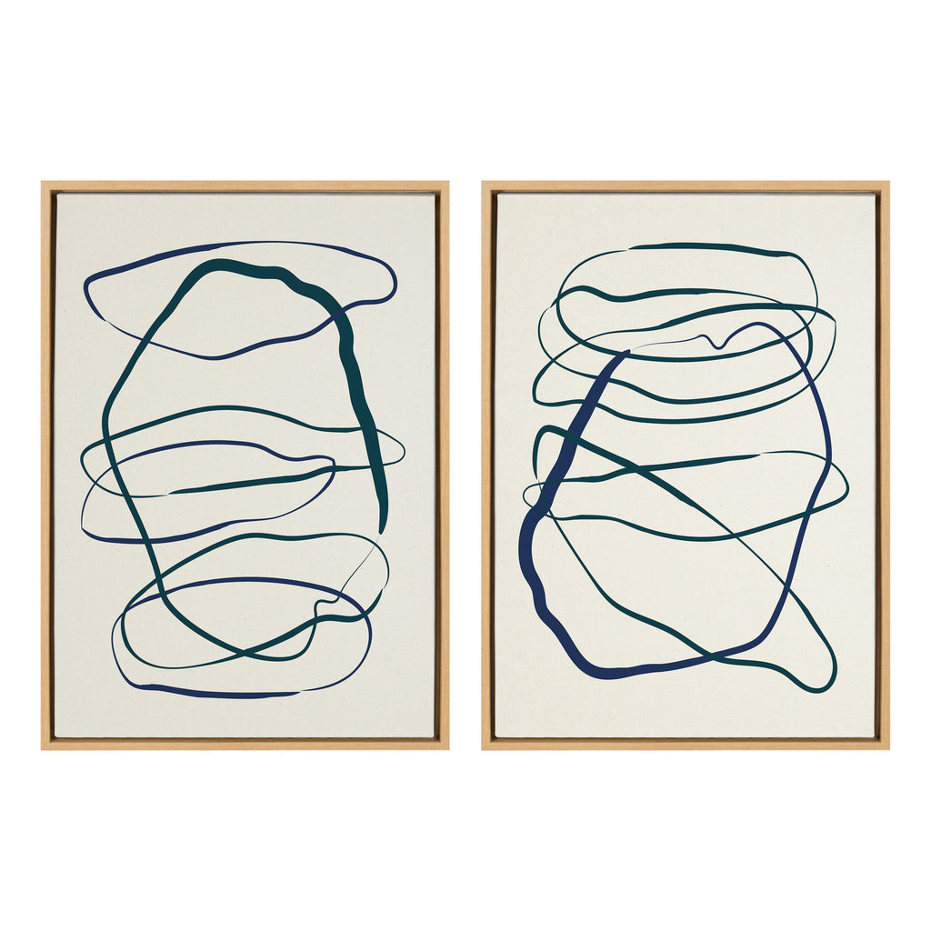 Sylvie Blue and Green Expressive Abstract 1 and 2 Framed Canvas Art Set of 2 by The Creative Bunch Studio