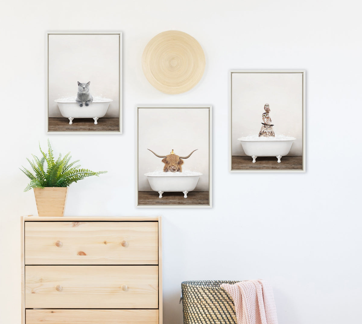 Sylvie Cat in Rustic Bath Framed Canvas by Amy Peterson Art Studio